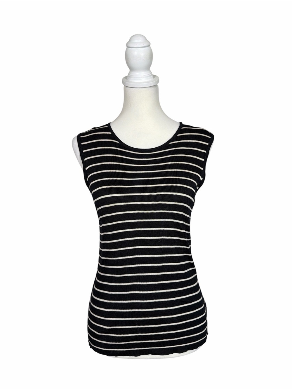 Lauren Ralph Lauren 100% Silk Striped Sleeveless Sweater Tank Top Navy Cream